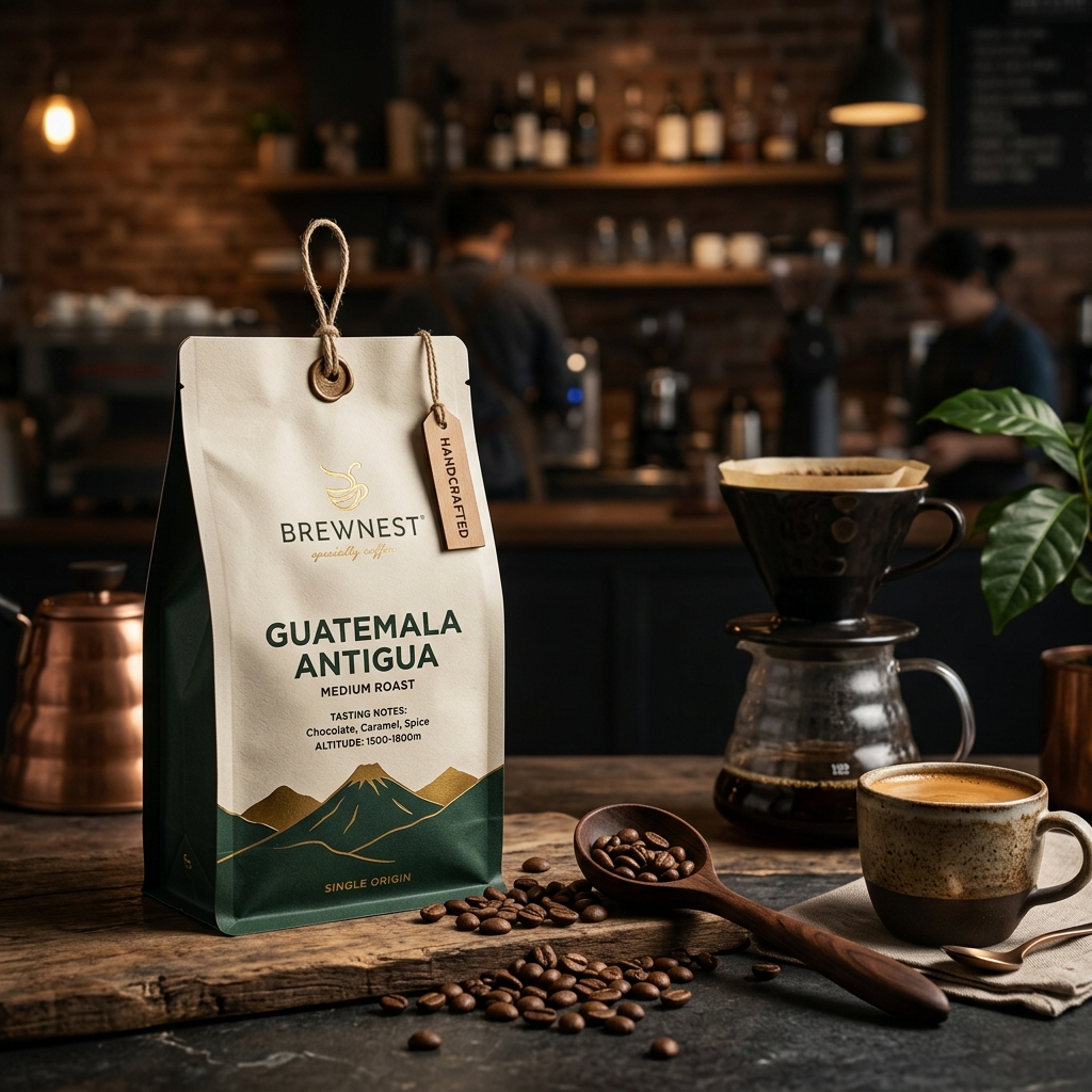 Premium whole bean coffee packaging of Guatemala Antigua