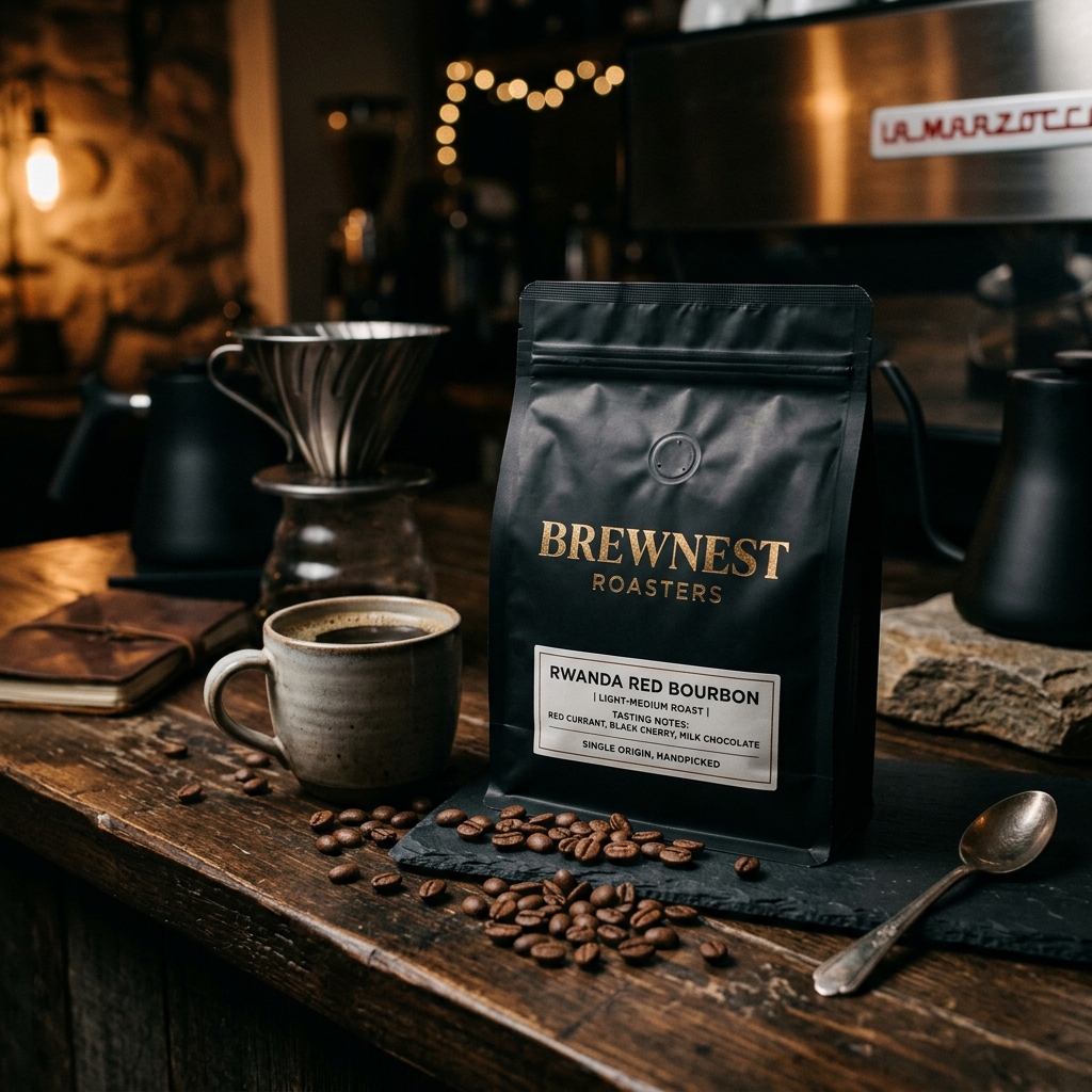 Premium whole bean coffee packaging of Rwanda Red Bourbon